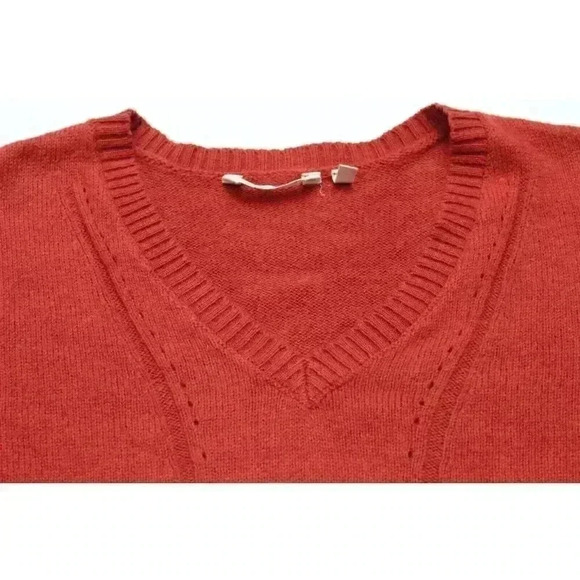 Soft Surroundings Large Burnt Orange Pointelle Knit V-Neck Everest Sweater Knit - Picture 5 of 12